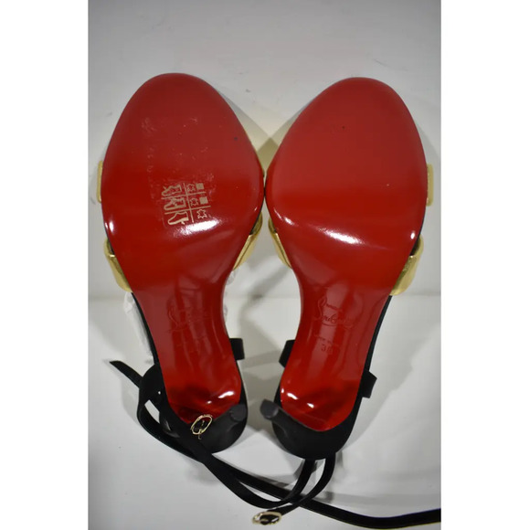 Christian Louboutin Just Me 100 Black Gold Sandal Ankle Strap Open Heel Pump 38 - Picture 11 of 11